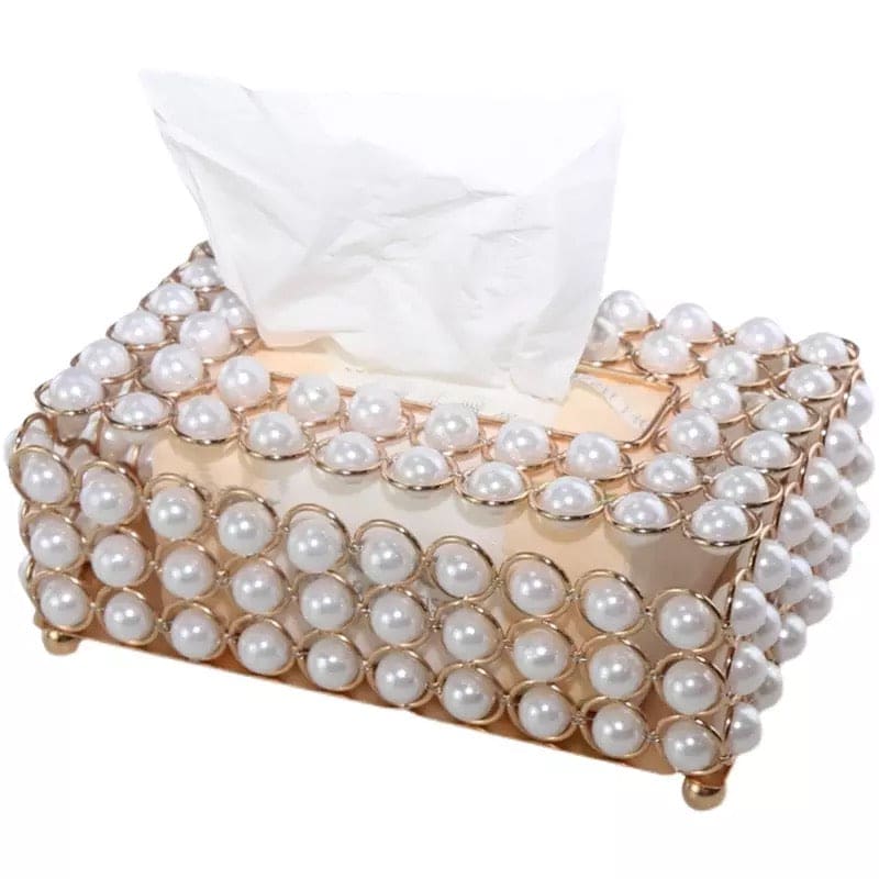 Luxurious Pearl Tissue Box, Nordic Facial Crystal Tissue Box, Napkin Dispenser, Household Pumping Paper Case Luxury Organizer Stand, Creative Paper Container