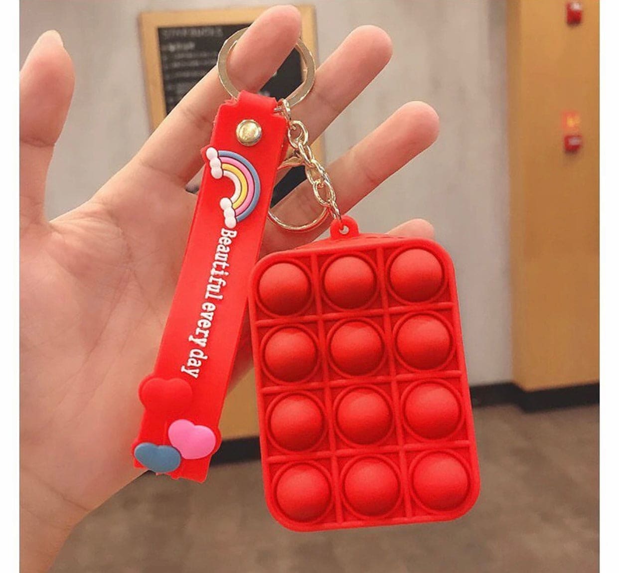 Creative Silicon Decompression Pop Its Bubble Fidget Toy Keychain, Simple Dimple Anti-stress Rainbow Coin Purse Keychain, Anti stress Sensory Toy Key Chain