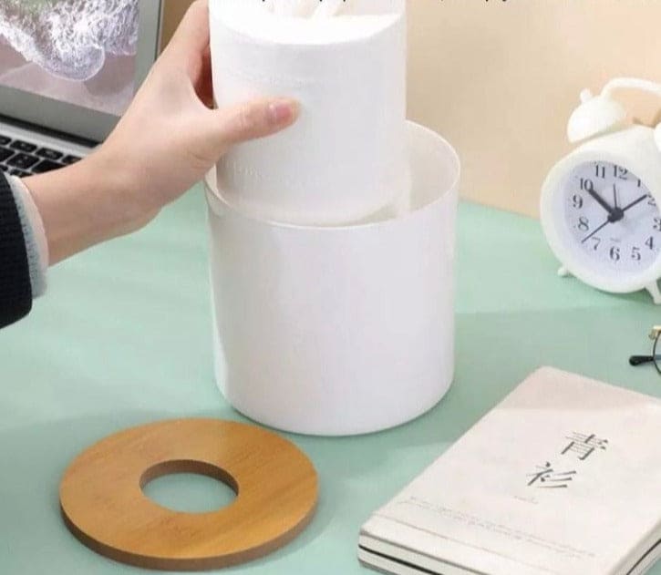 Wooden Cover Round Tissue Box, Bamboo Wood Drawer Napkin Box, Toilet Roll Holder, Living Room Toilet Roll Paper Box, Simple Stylish Home Tissue Paper Dispenser, Drawing Tissue Organizer