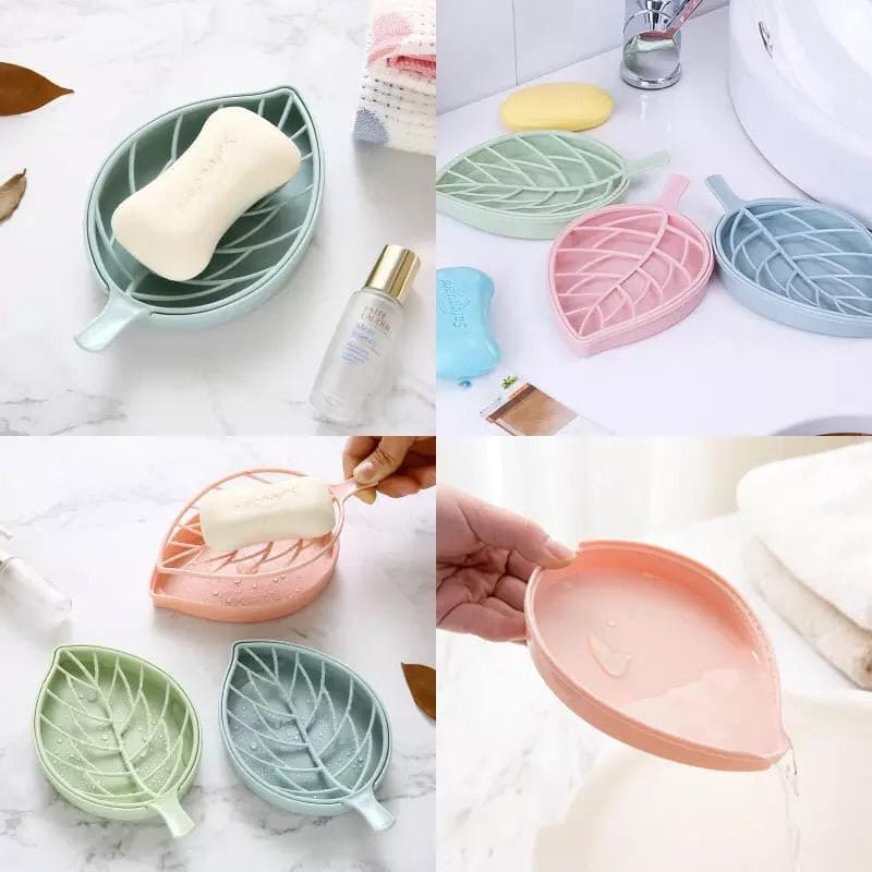 Leaf Shaped Soap Holder With Draining Tray, Soap Box With Dish Storage Plate