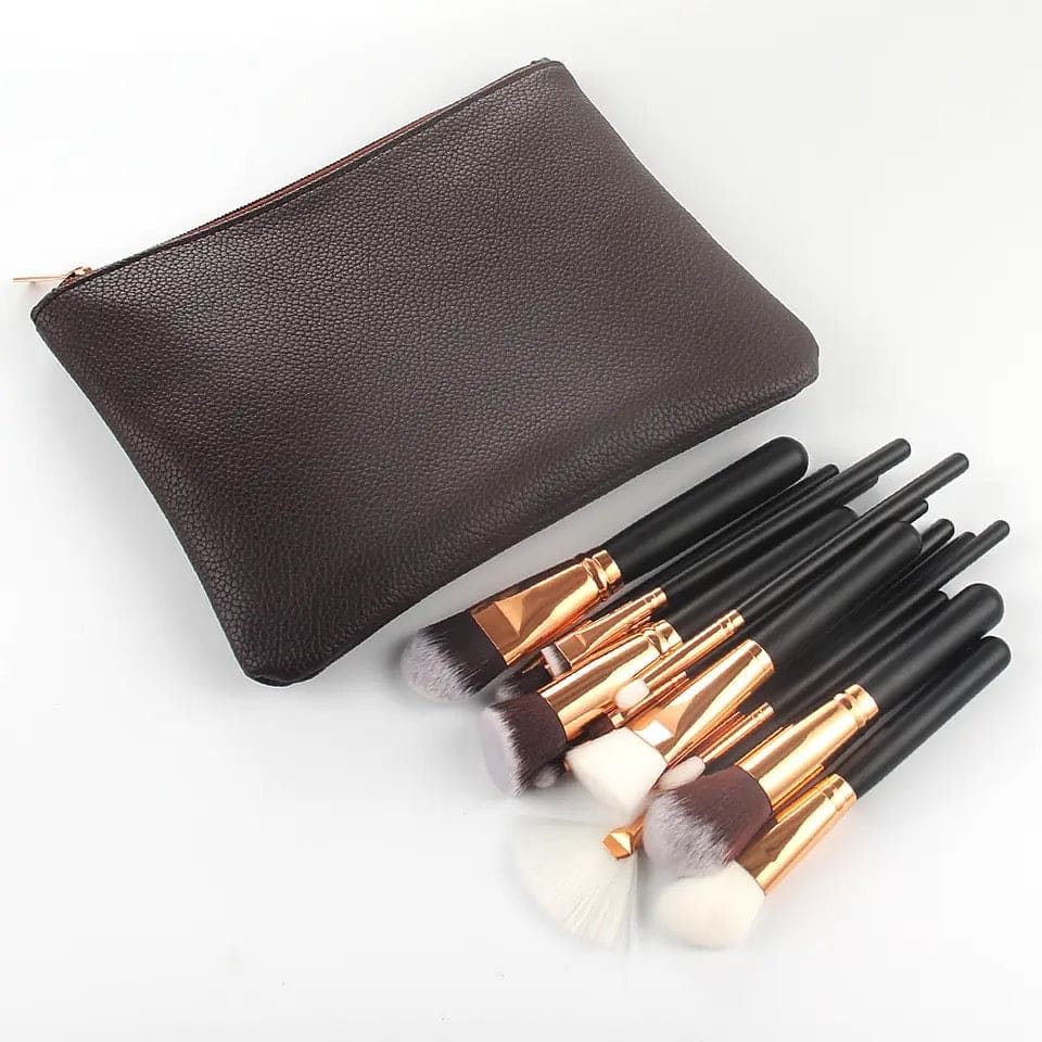 Set Of 15 Pro Makeup Brush Set, Beauty Makeup Tool, Cosmetics Makeup Brushes, Eyeshadow Eyeliner Blending Pencil Cosmetics Tools With Pu Bag