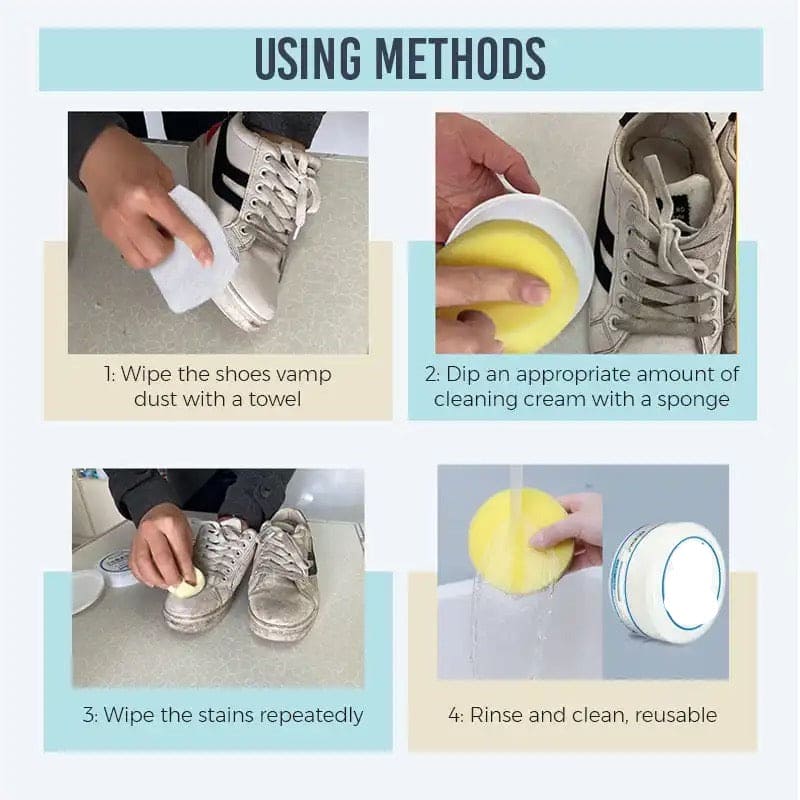Shoes Cleaning Cream, Shoes Stain Whitening Cleansing Cream, Shoe Yellow Edge Cleaner With Sponge, Multifunctional Cleaning Shoe Whitener, Shoes Suede Cleaner, Leather Shoe Cleaning Cream, Little White Shoe Cleaner, 200gm White Shoe Cleaner