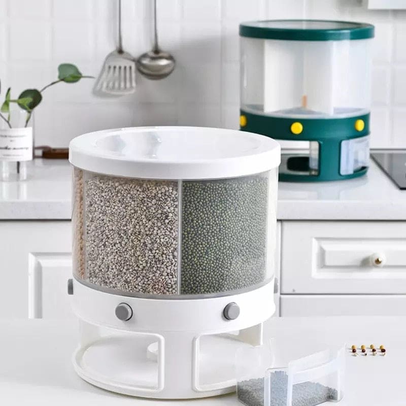 Large Capacity 6 Grids Grain Cereals Storage Container, Rotating Can For Bulk Cereals, Moisture Insect Proof Grain Organizer, Rotating Storage Container For Rice Nuts Beans, Dry Snacks Rice Bucket