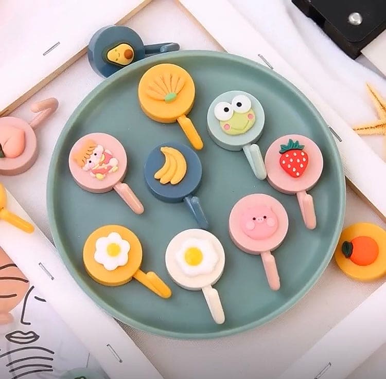 Set Of 10 Cute Cartoon Wall Hook, Cute Wall Hooks Key Holder, Cartoon Fruits Shape Hook For Kids Room Home Decor, Coat Towel Hanging Plastic Mask Holder, Kitchen Bathroom Organizer Wall Decor, Home Accessories