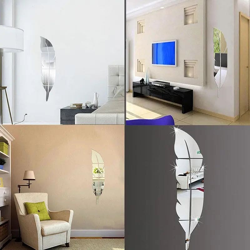DIY Feather 3D Mirror Wall Sticker, Fur Plume Wall Sticker For Living Room, Art Home Decor Acrylic Sticker Wall Decor Wallpaper, Feather Mirror Tiles Wall Stickers, Acrylic Wall Sticker For Home Decoration
