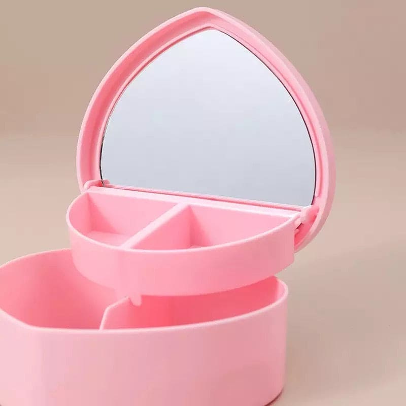 Mini Heart Jewelry Box, Love Shape Jewelry Box, Display Earrings Ring Jewelry Case Box, Double Layer Jewelry Organizer With Mirror, Pink Girl Heart Storage Box