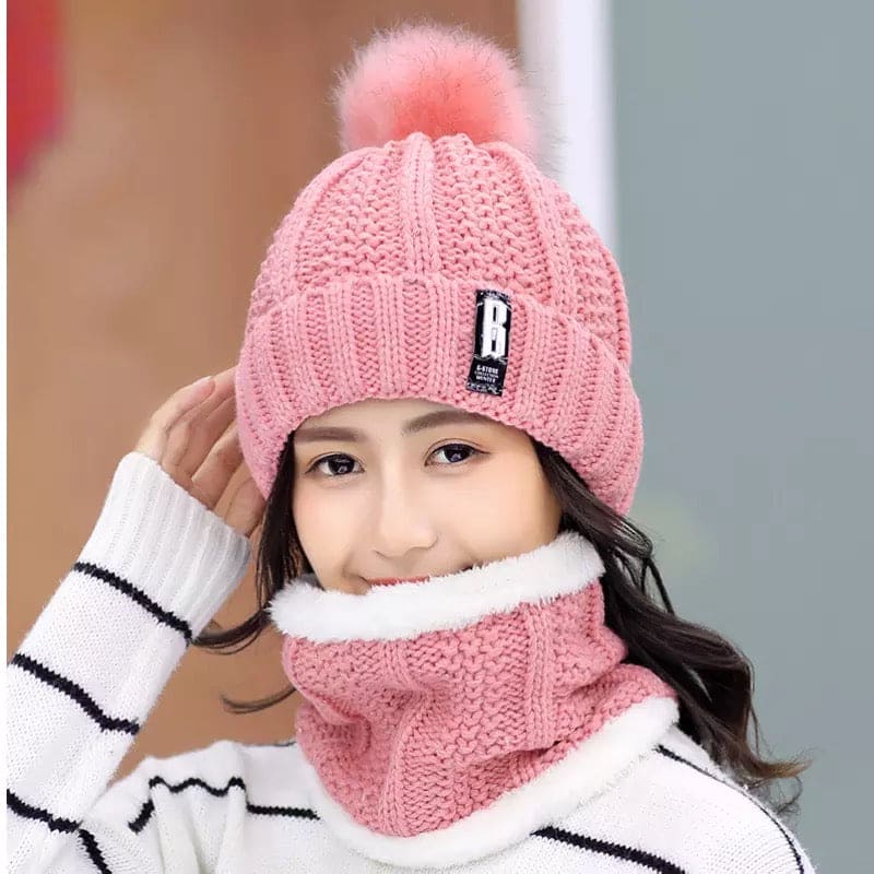 Female Outdoor Casual Windproof Hat, Winter Plush Warm Cap, Women Wool Knitted Hat, Collar Warm Keep Face Warmer Beanies Hat