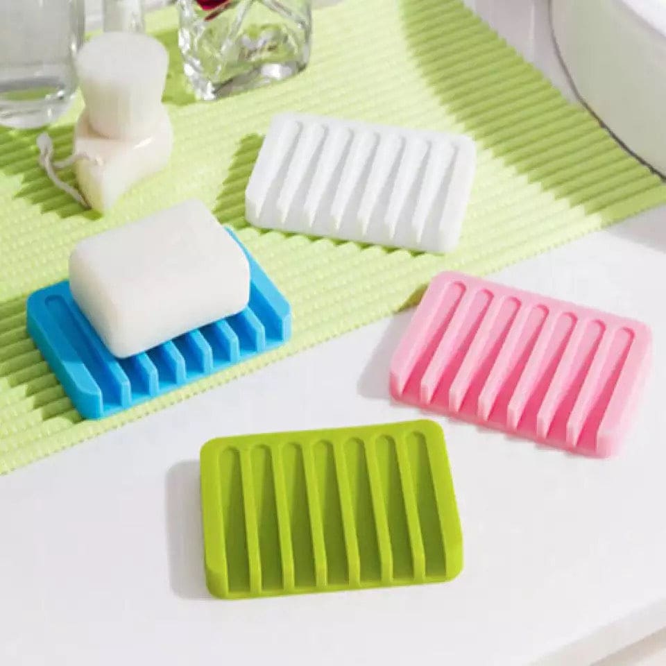 Countertop Soap Dish, Flexible Bathroom Silicone Soap Dish, Soap Pads Organizer, Water Soap Tray Stand, Non-Slip Silicone Soap Box, Drainable Soap Saver Pad for Shower Bathroom Kitchen