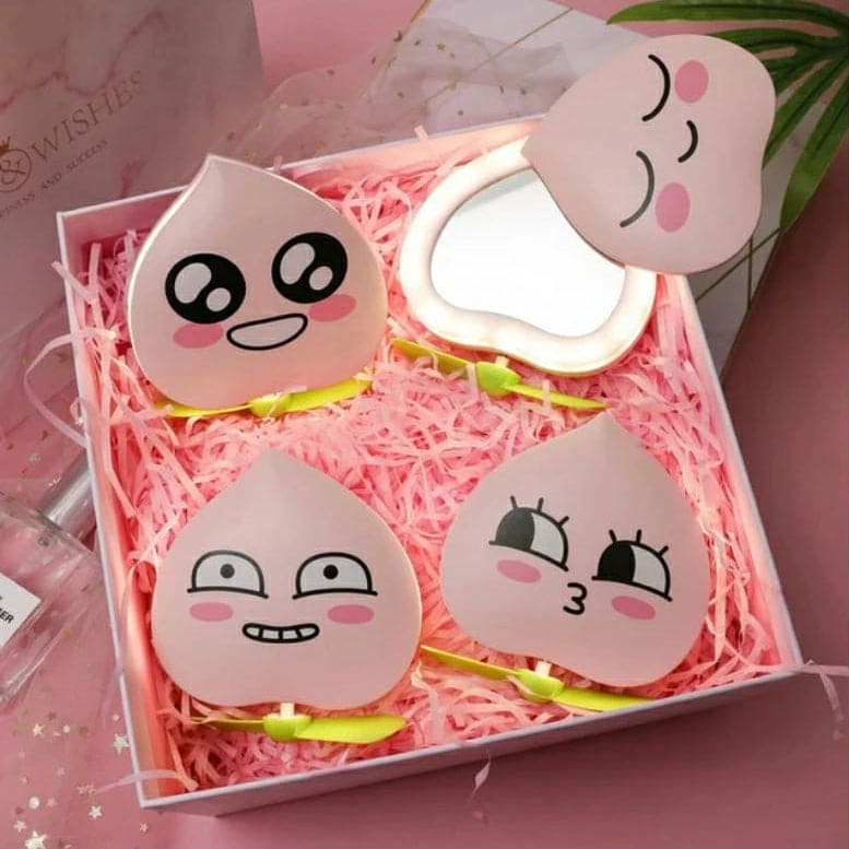 Mini Multifunctional LED Makeup Mirror With Fan, Mini Handheld Compact Mirror with Fan, Portable USB Charging Handheld Fan, Personal Handheld Fan And Makeup Mirror, Heart Lighting Mirror With Fan