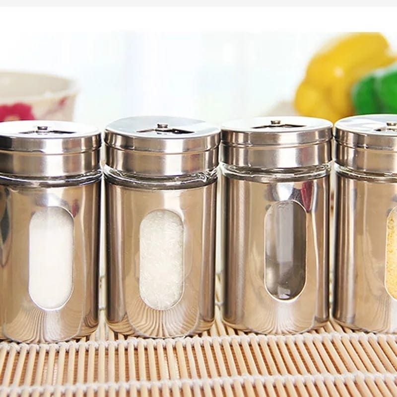 Set Of 2 Stainless Steel Pepper Salt And Spice Shaker Seasoning Jars, Cap Sealed Cruet Condiment Seasoning Jars, Glass Jars For Spices, Stainless Steel Barbecue Seasoning Bottle, Sugar Salt Pepper Shaker, Stainless Steel Coffee Sugar Storage Jars Pots