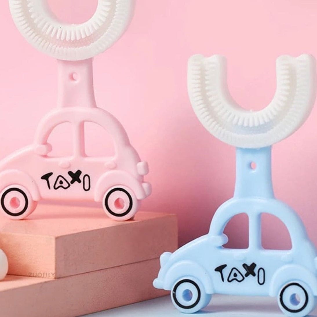 Lovely Taxi Shaped Children Whiting U-Type Toothbrush, 360˚ Degree Cleaning Labor-Saving Toothbrush