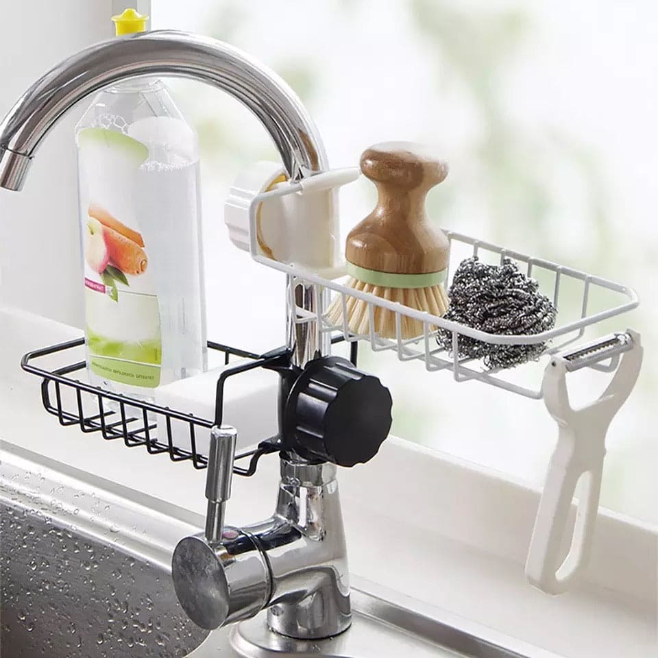 Faucet Drain Rack, Stainless Steel Sponge Storage Rack, Sink Item Storage Basket, Soap Holder Hanging Rack, Kitchen Storage Shelf Sponge Dish Cloth Finishing Rack