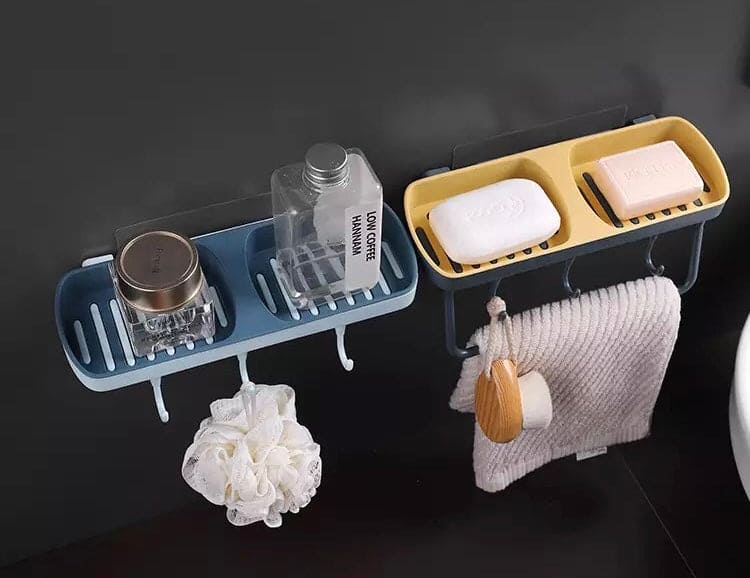 Two Grid Soap Box, Wall Mounted Soap Drain Holder, Multifunctional Bathroom Kitchen Hanging Storage Organizer, Portable Drain Suction Cup Soap Dish