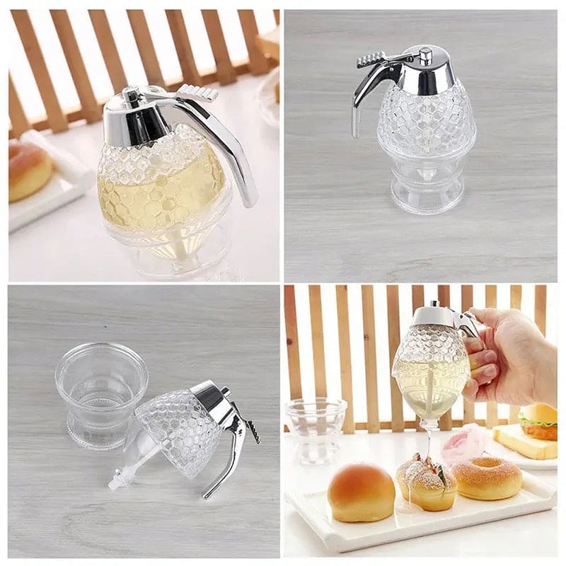 Acrylic Honey Dispenser, Honey Squeeze Bottle, Bee Drip Dispenser Syrup Cup, Kettle Storage Pot Stand, Acrylic Maple Syrup Dispenser Jar with Stand, Sugar, Sauces, Condiments, Vintage Drip Container for Drinking