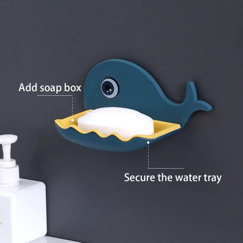 Wall-Mounted Whale Shaped Soap Holder, Hanging Bathroom Soap Tray with Suction Cup, Self Draining Soap Holder for Shower Wall