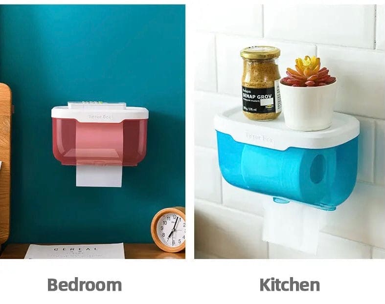 Wall Mounted Sticking Tissue Holder, Punch-free Toilet Paper Holder Box, Waterproof Napkin Shelf Organizer, Paper Towel Case, Mobile Phone Storage Shelf Tray, Kitchen Bathroom Tissue Dispenser