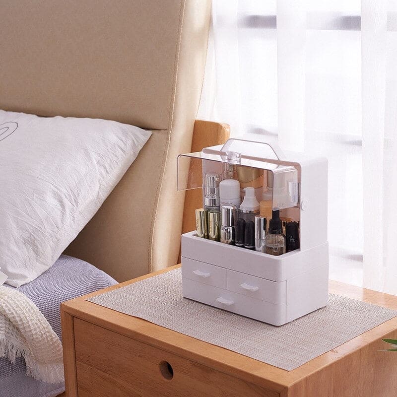 Creative Drawer Type Cosmetics Storage Box With Cover, Dust-Proof Skin Care Products Rack Dressing Table Desktop Finishing Box, Multi-layer Drawer Makeup Organizer, Cosmetic Cotton Swab Container