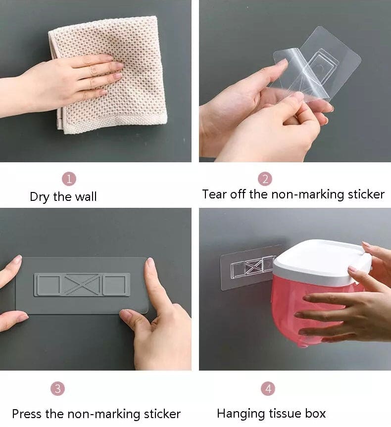 Wall Mounted Sticking Tissue Holder, Punch-free Toilet Paper Holder Box, Waterproof Napkin Shelf Organizer, Paper Towel Case, Mobile Phone Storage Shelf Tray, Kitchen Bathroom Tissue Dispenser