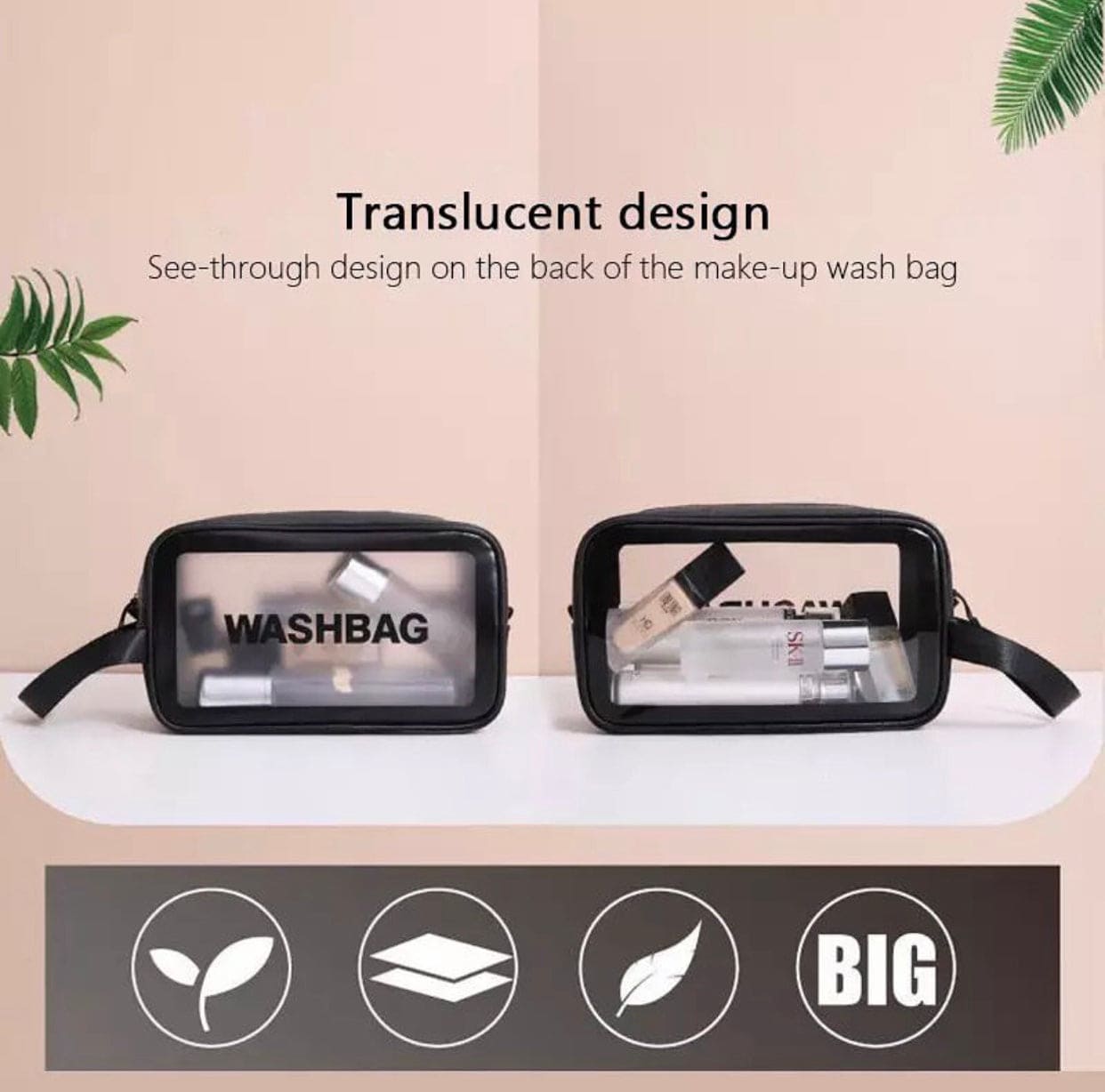 Portable Dual Chain Wash Bag, Travel Friendly Clear Makeup Storage Washbag, Large Waterproof Cosmetics Bag, Travel Translucent Makeup Organizer