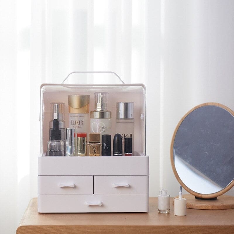 Creative Drawer Type Cosmetics Storage Box With Cover, Dust-Proof Skin Care Products Rack Dressing Table Desktop Finishing Box, Multi-layer Drawer Makeup Organizer, Cosmetic Cotton Swab Container