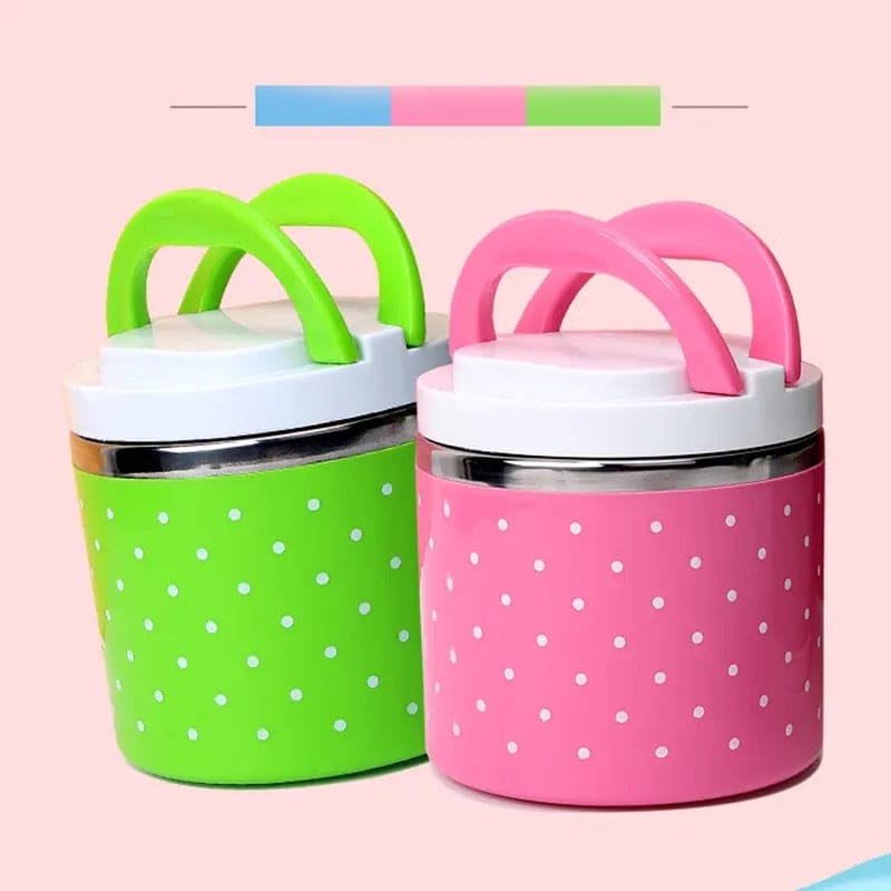 Portable Dotted Tiffin Box, Stainless Steel Bento Student Lunch Box, Round Thermal Lunch Box, Leak-Proof Food Container Bento Box, Bento Box with Cover Sealed Lunch Box, Steel Insulated Lunch Box