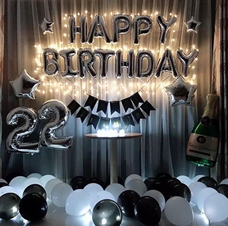 Adult Romantic Balloons Deal, Happy Birthday Silver-Black Deal