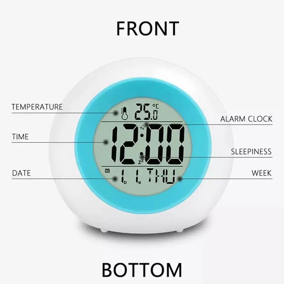 Cute Kids Digital Alarm Clock, 7 Color Alarm Clock, Cute Wake Up Timer Alarm Clock, Touch Control Digital Clock, Colors Change Night Glowing Digital Alarm Clock, Natural Sounds Table Watch, Round Snooze Led Alarm Clock