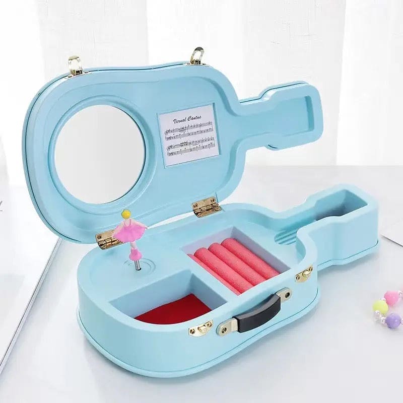 Guitar Music Storage Box, Violin Music Jewelry Box, Creative Suitcase Style Music Jewelry Cosmetics Storage Box, Rotating Ballerina Girl Toy For Kid, Guitar Violin Dancing, Student Leather Children Girl Jewellery Box