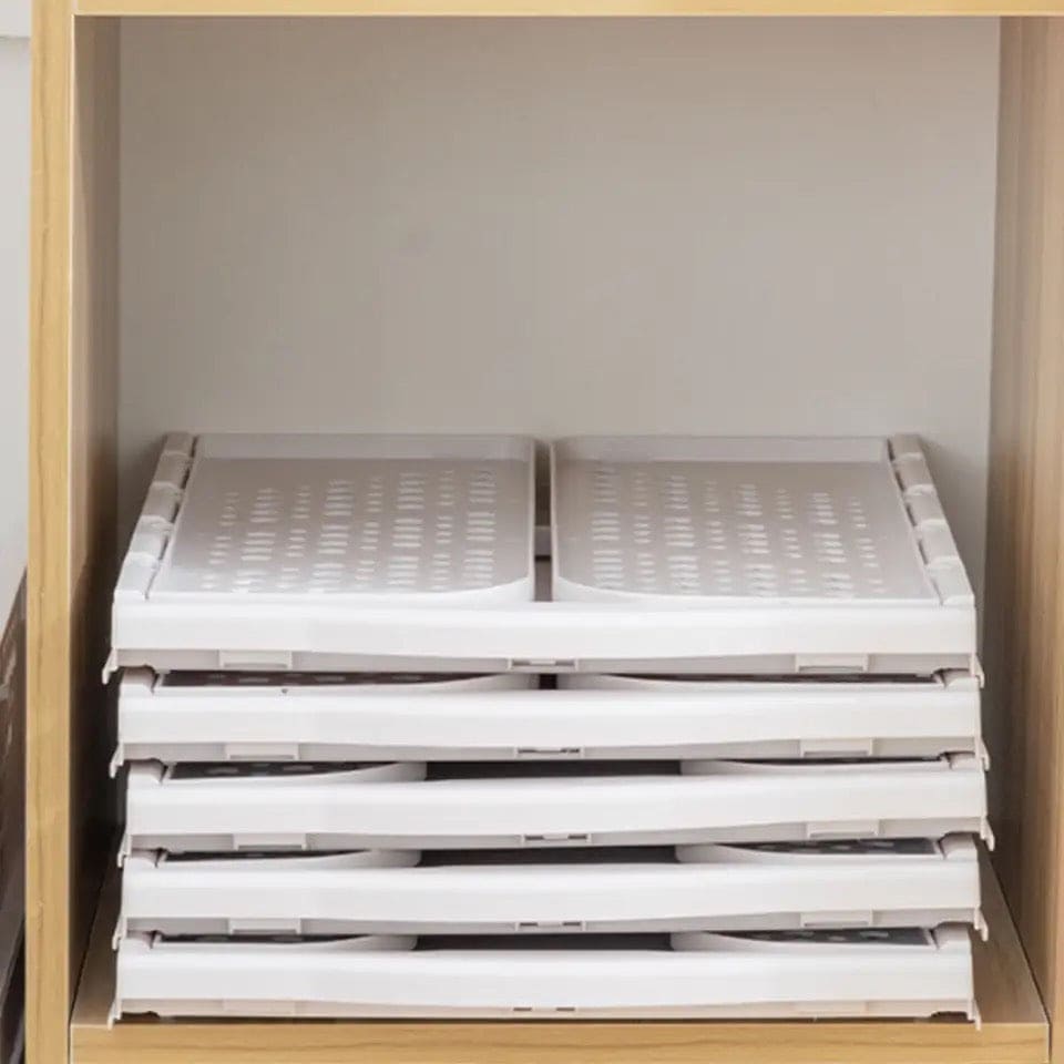 1 Pcs New Stacking Wardrobe, Foldable Clothes Storage Rack, Kitchen Gap Organizer Shelf, Toy Snack Book Storage Basket Closet Storage Bin, Wardrobe Shelf Drawer Organizer, Clothes Pants Drawer Separation Storage Box, Plastic Layered Storage Rack