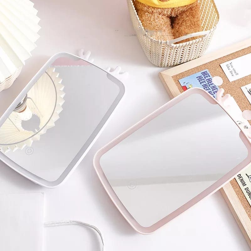 Deer Led Desktop Mirror, Lighted Rechargeable Makeup Mirror, Brightness Adjustable USB Rechargeable Travel Portable Light up Mirror, Touch Screen LED Vanity Mirror