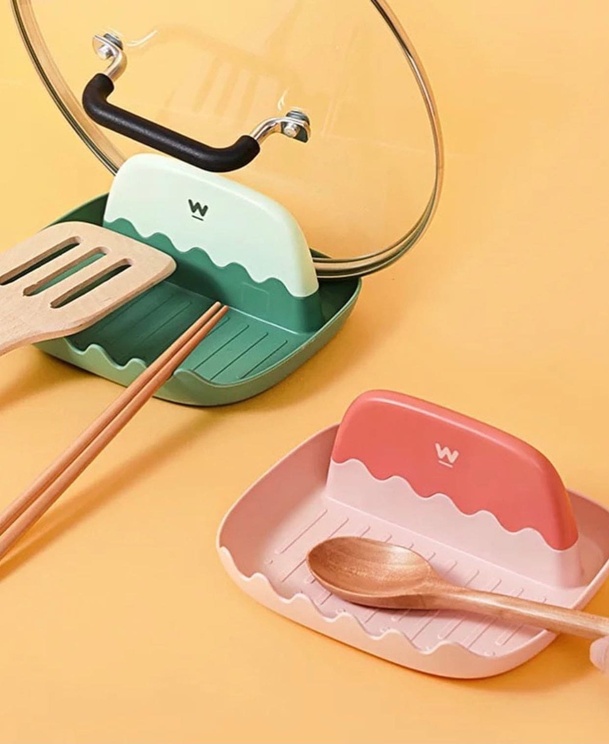 Wave Plastic Pot Lid Holder, Spatula Spoon Holder Stand, Pan Cover Shelf Tableware Storage Rack, Chopsticks Oil Leakage Prevention Shelf Stand, Wave Lid Spoon Holder