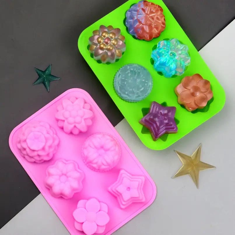 Flower Chocolate Candy Mold, Chocolate Jelly Pudding Dessert Mold, 6 Flower Heart Silicone Cake Mold, Manual DIY Cute Flowers Mold