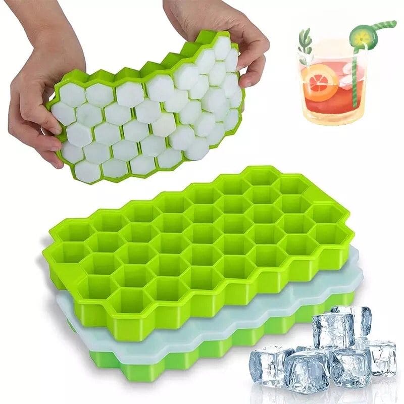 Silicone 37 Cells Hexagonal Honeycomb Shaped Ice Tray, Easy Release Mini Ice Cube Tray With Lid