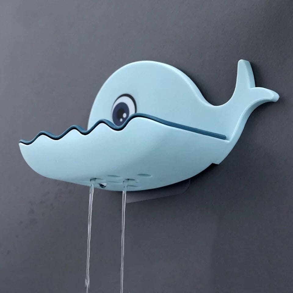 Wall-Mounted Whale Shaped Soap Holder, Hanging Bathroom Soap Tray with Suction Cup, Self Draining Soap Holder for Shower Wall