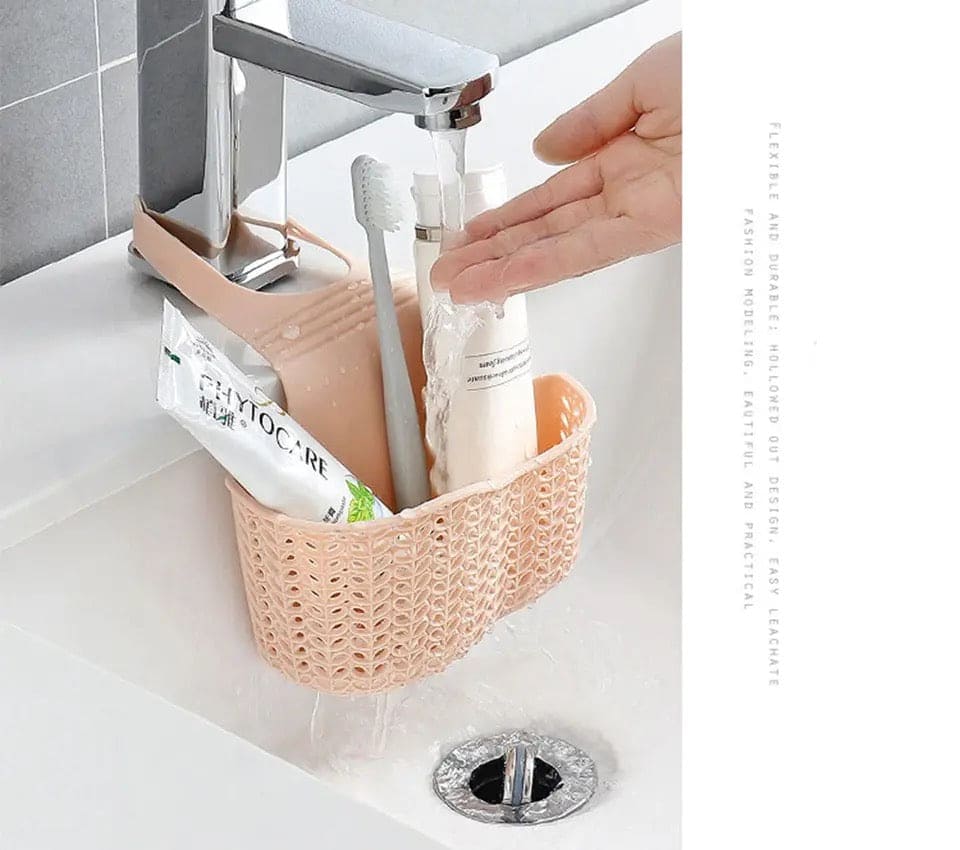 Silicon Sink Basket, Punch-Free Hanging Bag, Plastic Leaching Rack, Faucet Kitchen Sponge Basket, Kitchen Sink Holder, Adjustable Soap Sponge Shelf, Hanging Drain Basket, Plastic Saddle Faucet, Caddy Drainage Strainers Basket
