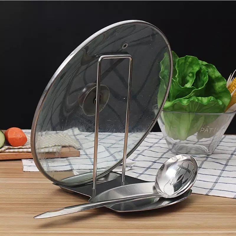 Stainless Steel Pot Lid Stand Rack, Kitchen Spoon Rest and Pot Lid Holder, Shelf Cooking Tool, Kitchen Organizer Decor Tool