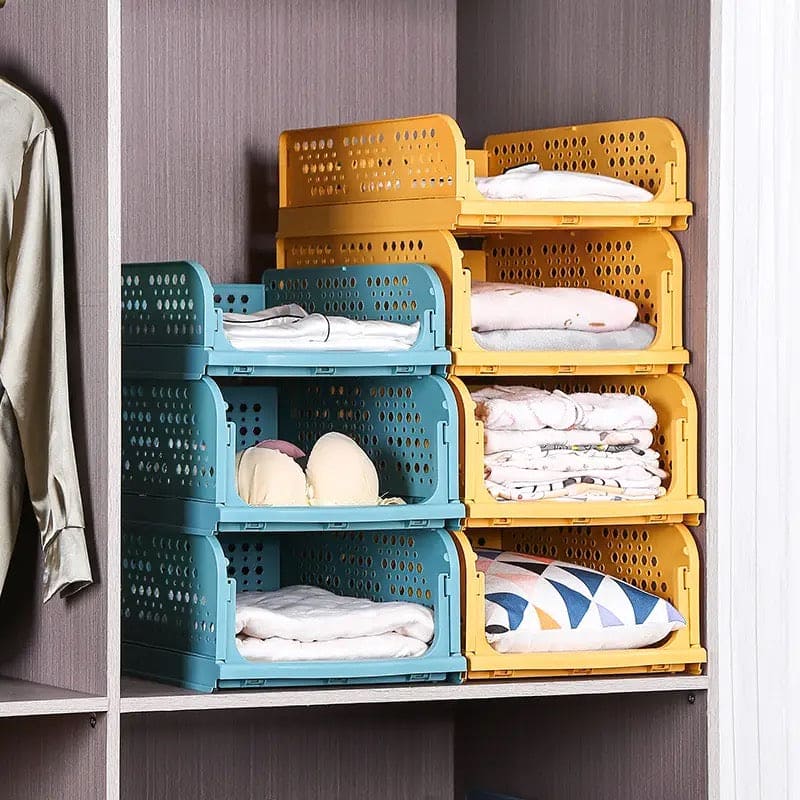 1 Pcs New Stacking Wardrobe, Foldable Clothes Storage Rack, Kitchen Gap Organizer Shelf, Toy Snack Book Storage Basket Closet Storage Bin, Wardrobe Shelf Drawer Organizer, Clothes Pants Drawer Separation Storage Box, Plastic Layered Storage Rack