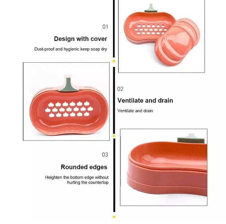 Cute Pumpkin Shape Soap Holder, Double Layer Drain Sink Soap Holder With Cover, Multifunctional Drain Soap Holder, Soap Draining Tray For Bathroom