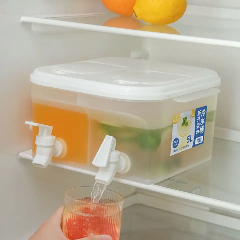 5L Double Tap Beverage Dispenser, Pot Beverage Dispenser, Fridge Juice Dispenser, Double Tap Cool Water Bucket, Water Infuser Kettle, Household Refrigerator Beverage Dispenser, Fruit Drink Dispenser, Teapot Cool Bucket Kitchen Drinker Kettle