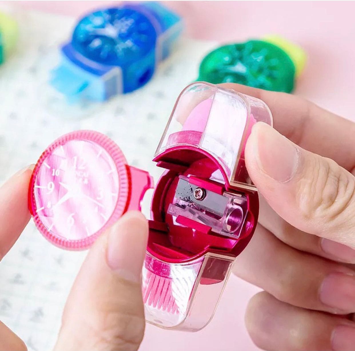 Creative 3 in 1 Pencil Sharpener, Creative Wristwatch Modelling Pencil Sharpener With Eraser And Brush