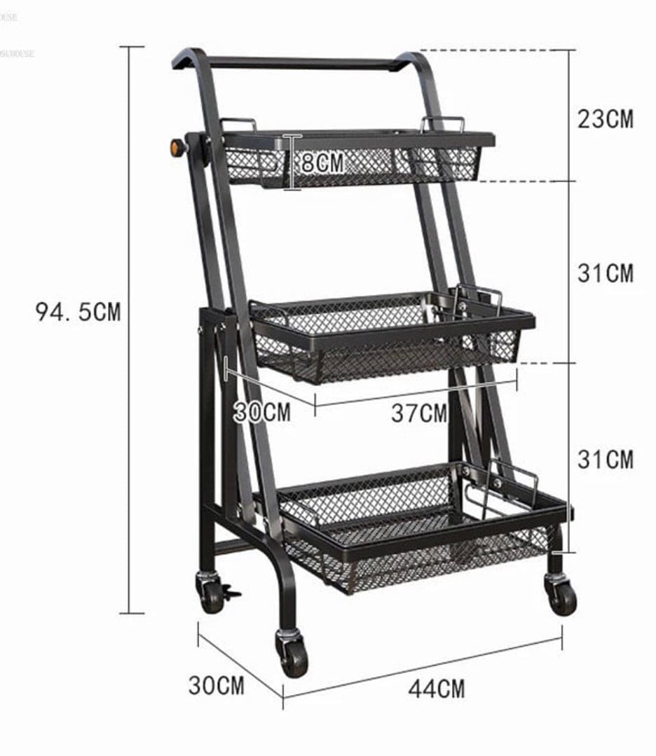 Kitchen Folding Floor Trolley, Mobile Multilayer Snack Draining Storage Rack, 180 Degree Extension Parallel Trolley