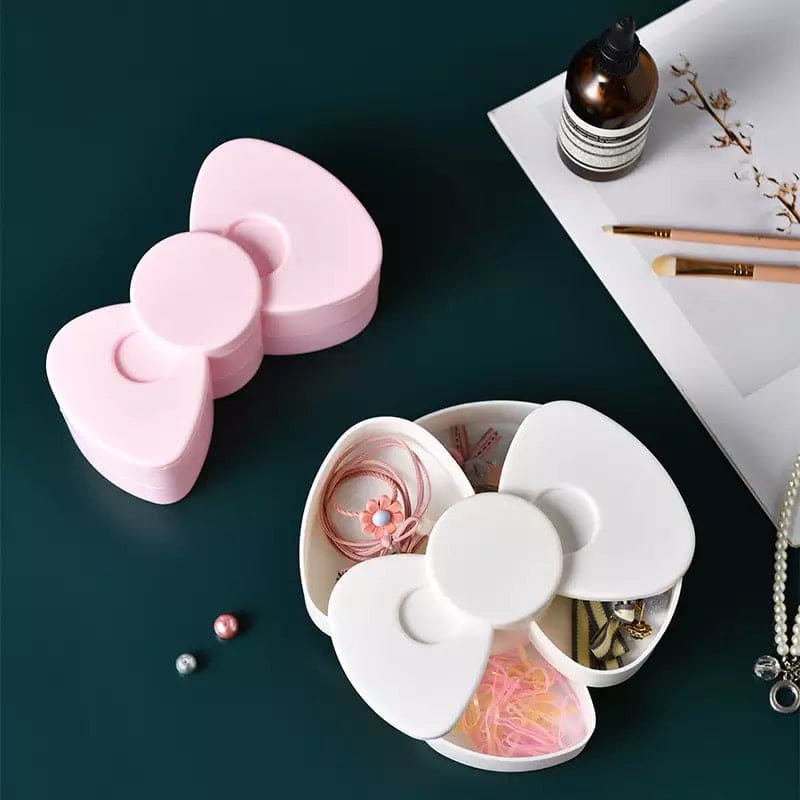 Bow Shaped Earring Storage Box, Rotatable Earring Storage Box, Decorative Jewellery Container Case, Creative Necklace Box, Rotating Jewellery Box, Multi-layer Dustproof Jewellery Plastic Box