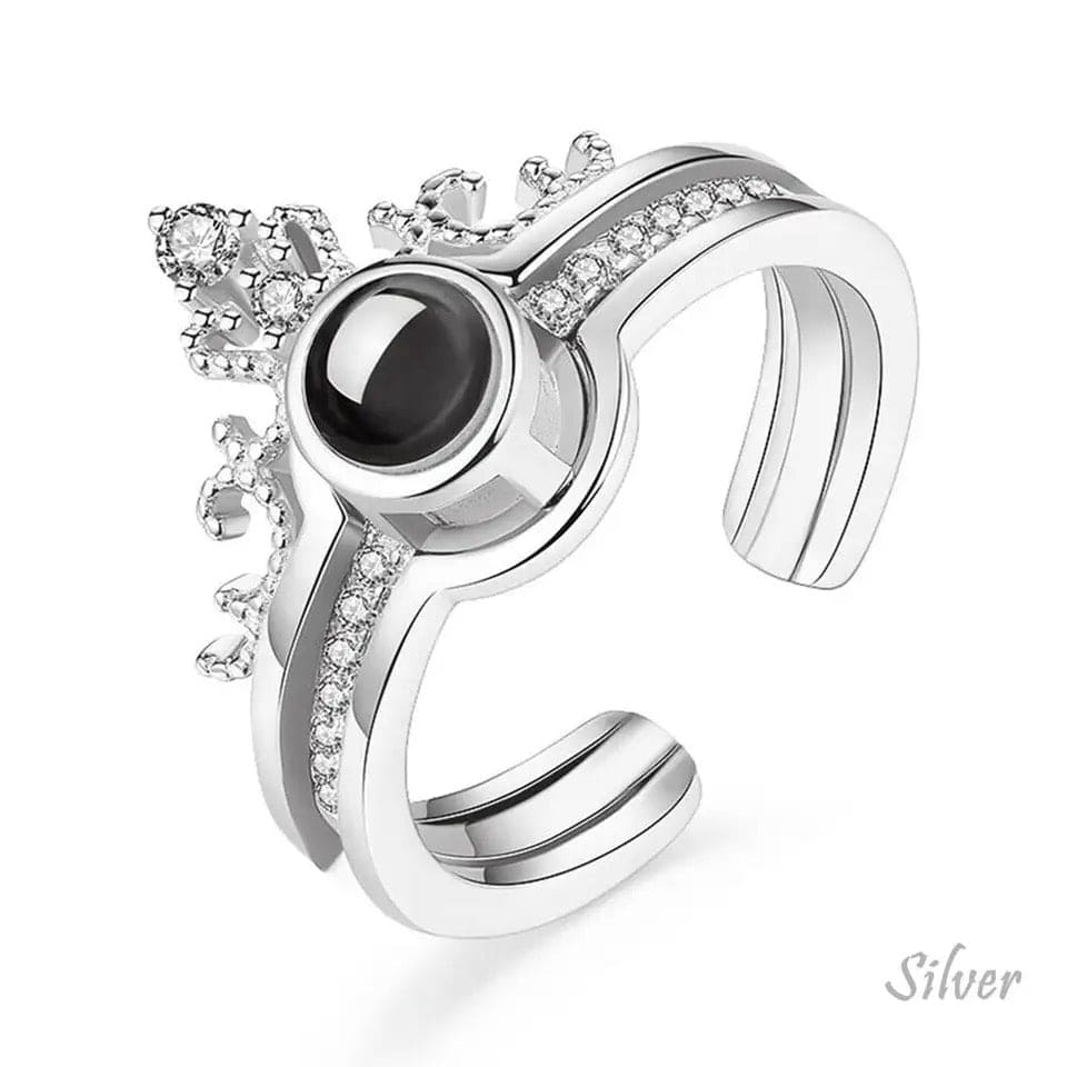 Zircon Rhinestone Crown Couple Ring, Projection Ring, Luxury Female Bridal Wedding Ring, Projection Charm Crown Ring, 100 Languages I Love You Projections Rings