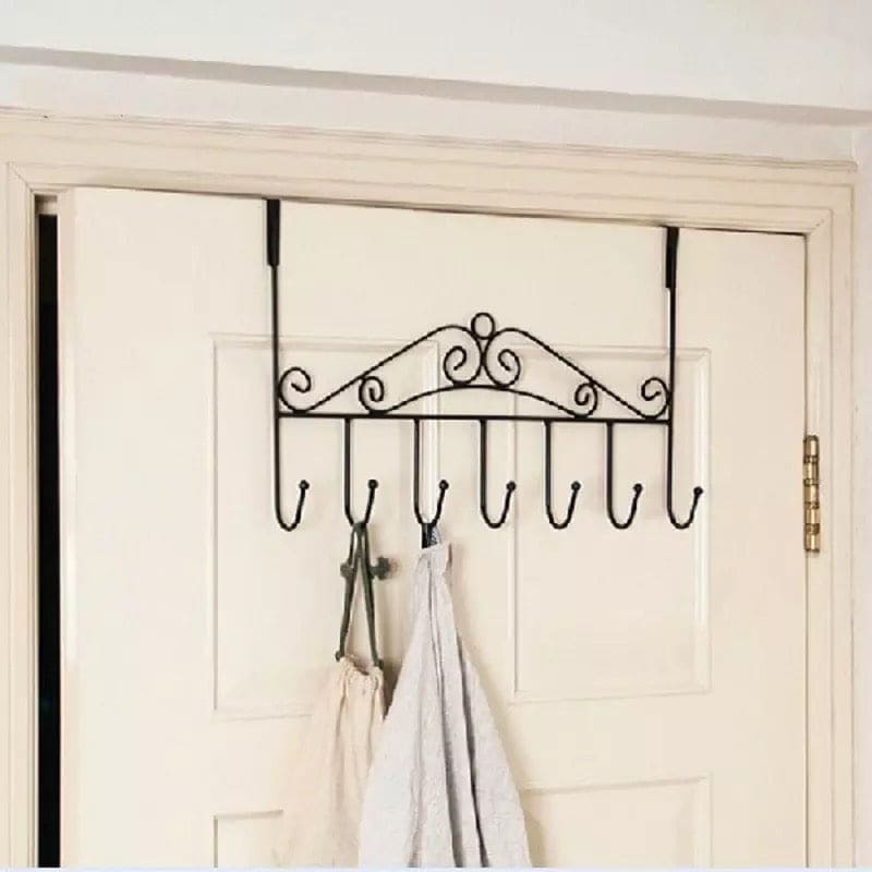 7 Hook Iron Door Hanger, Door Rear Behind Hook, Wall Mounted Storage Hanger Hook, Wrought Iron Hooks for Home Bedroom Bathroom Hat Coat Clothes, Towel Hat Clothes Wall Rack