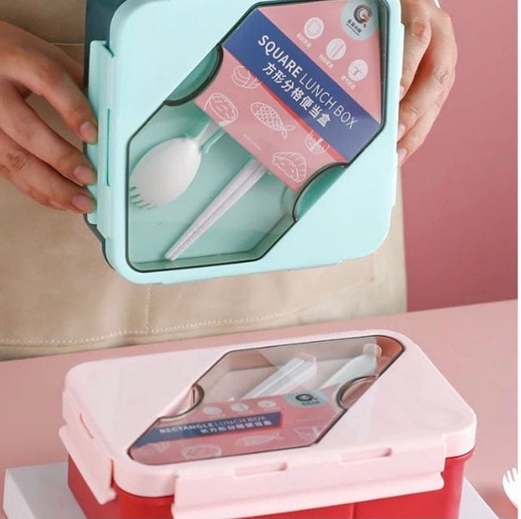 Microwave Oven Lunch Box With Spoon, 2 Compartment Plastic Divided Food Storage Container, Portable Food Grade Plastic Lunch Box, Portable Hermetic Bento Box
