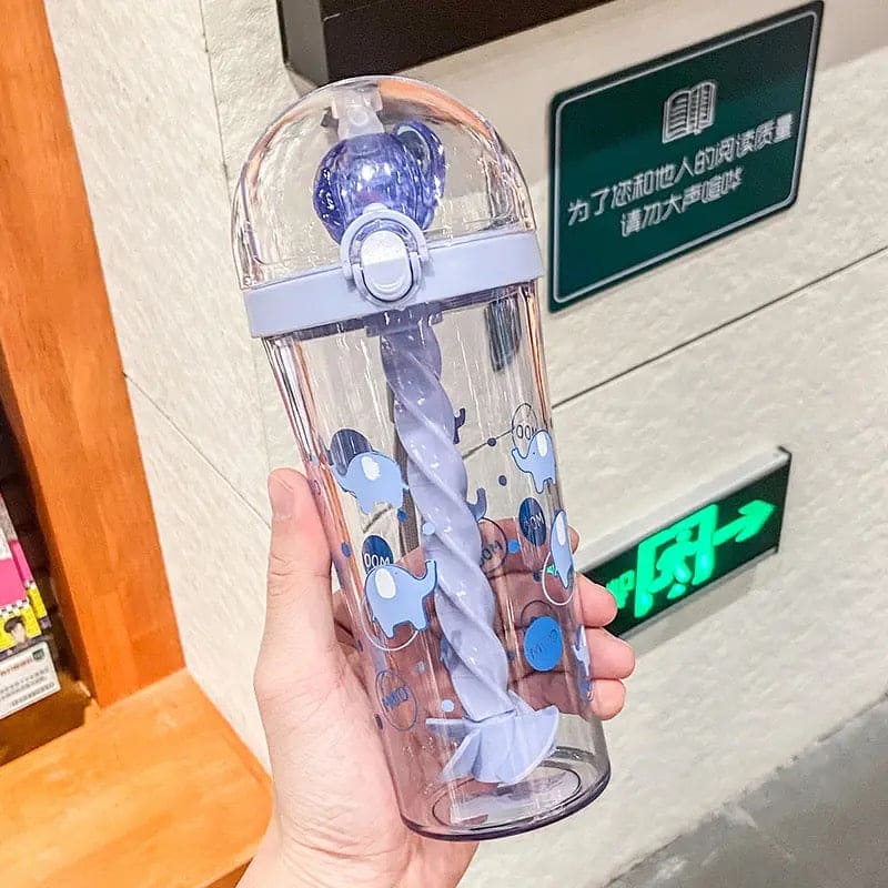 Cute Cartoon Mixing Cup, Creative Student Children Straw Cup, Plastic Straw Water Bottle, Cartoon Stirring Water Bottles, 500ml Infuser Kids Water Bottle, Portable Large Capacity Student Drink Mixing Cup