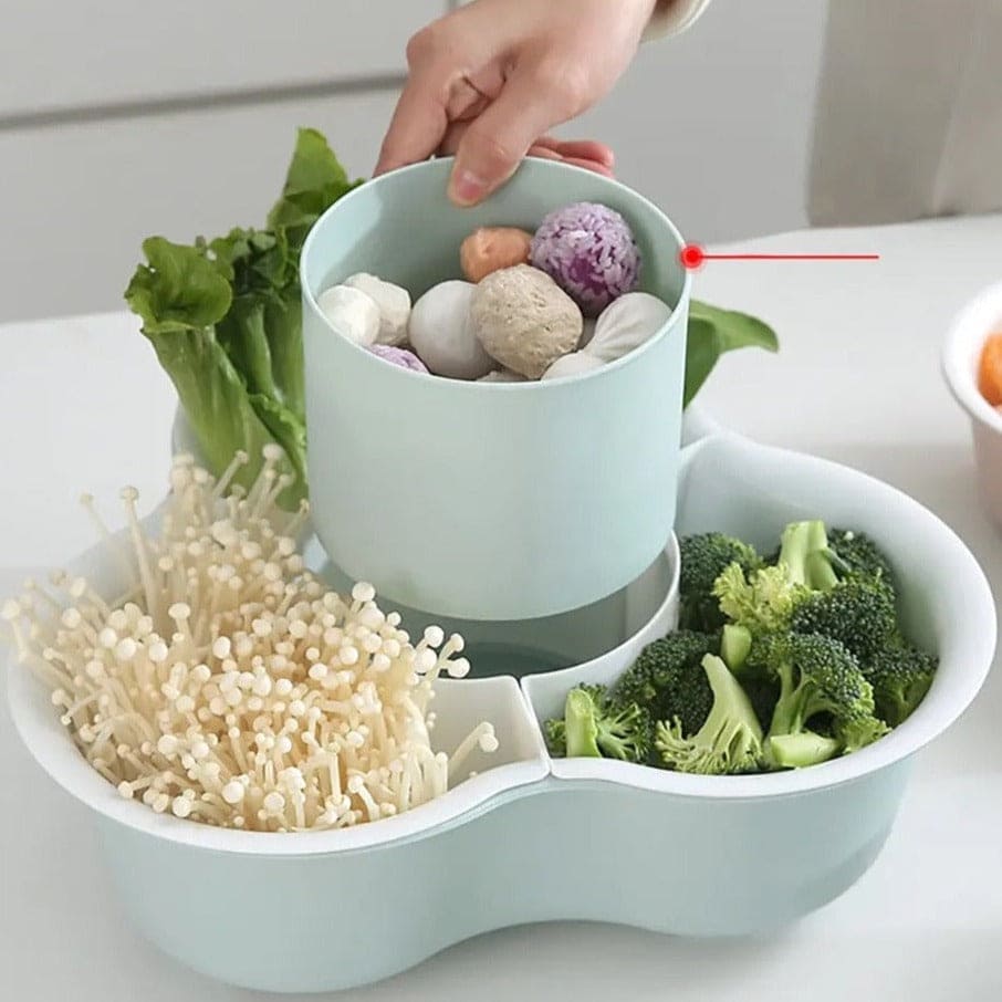 Mickey Shaped Vegetable Basket, 4 Compartments Wash Basin Basket, Creative Household Wash Basket, Double Multi Grid Basket, Fruit Tray Drain Basket