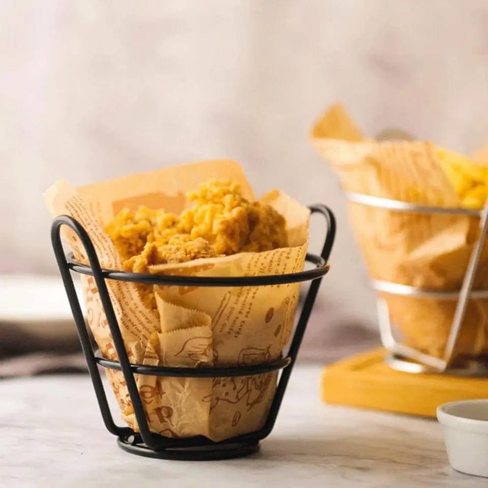 Mini Grill French Fries Basket, Snack Potato Chips Barrel Container, Convenient Snack Basket, Multifunction Stainless Steel Basket, Portable Frying Basket Strainer Colander Basket, Iron Convenient Bucket Basket