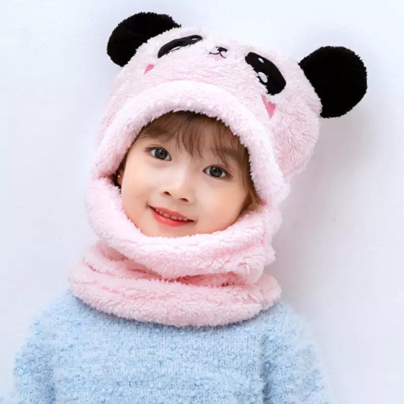 2 Pcs Premium Quality Winter Cute Children Cartoon Scarf Hats, Hooded Scarf Caps, Baby Stuff Winter hat Plus Fleece Kids Caps, Cartoon Hat For Girls Boys Scarf, Baby Hat Bonnet Beanie