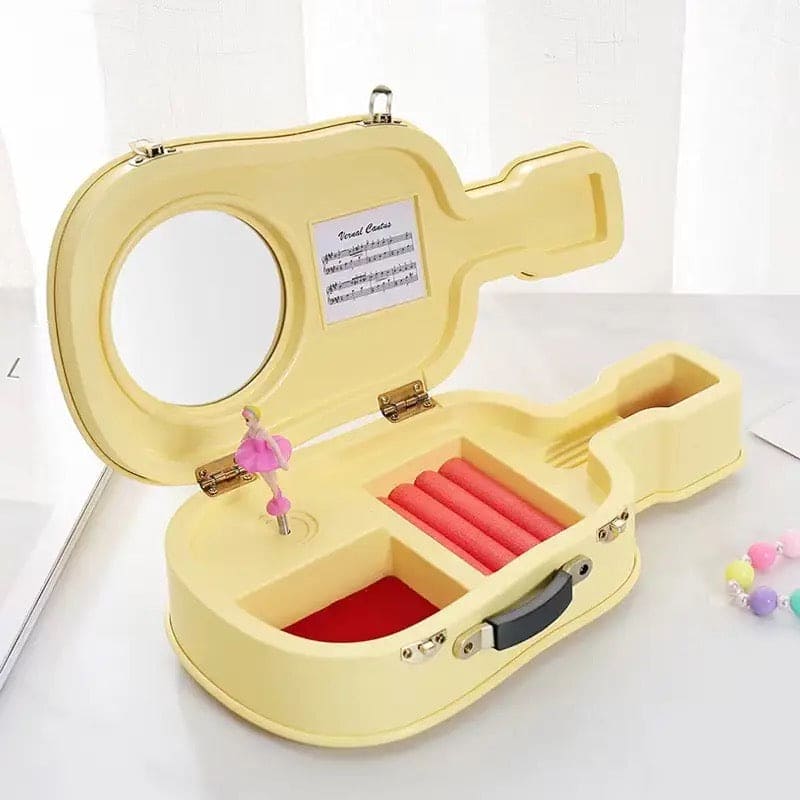 Guitar Music Storage Box, Violin Music Jewelry Box, Creative Suitcase Style Music Jewelry Cosmetics Storage Box, Rotating Ballerina Girl Toy For Kid, Guitar Violin Dancing, Student Leather Children Girl Jewellery Box